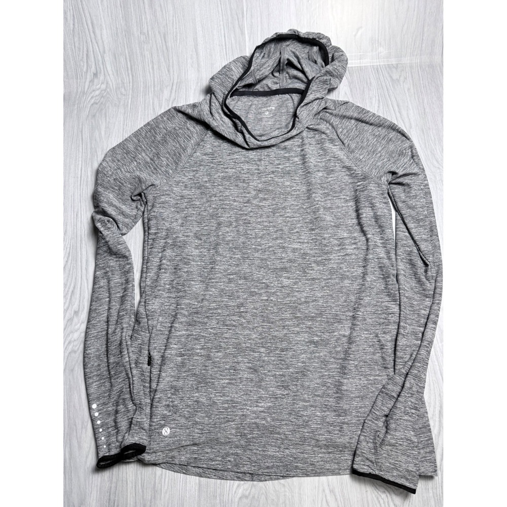 Layers Quick-Dry Mens Medium Gray Space Dye Hooded Running Shirt Reflective pock
